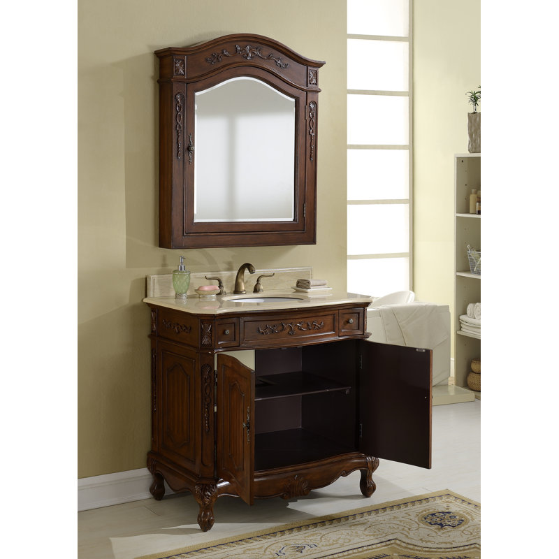 36'' Single Bathroom Vanity with Marble Top, Teak