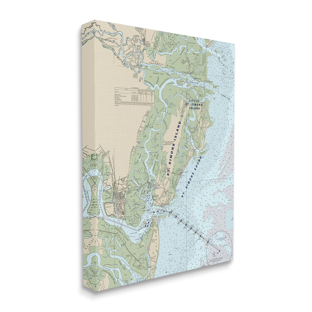 " Traditional St. Simons Island Nautical Map Blue Green " by Daphne Polselli Stupell Industries