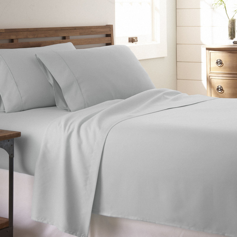 Sateen Double Brushed Microfiber Sheet Set, Harbor Gray, Queen Sheet Set + Fitted Sheet + 2 Pillowcases