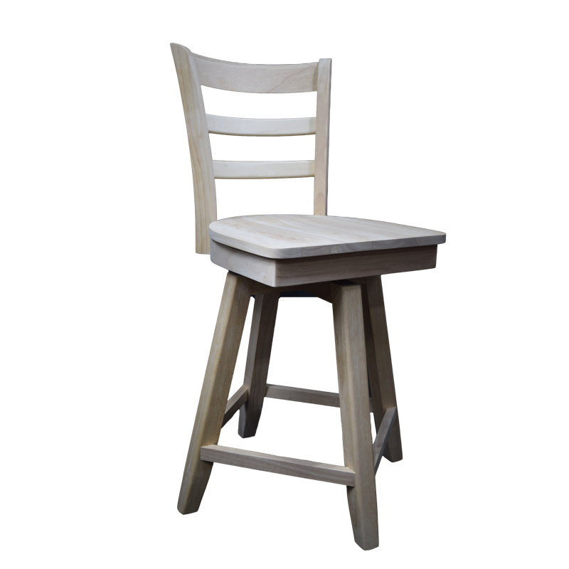Beige Solid Wood Swivel Counter Stool with Ladder Back