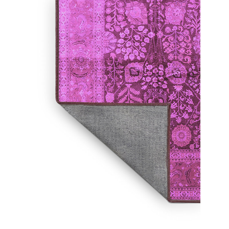 Tapis mauve lavable à la machine de style Mid-Century moderne 687, Rectangle 5 pi x 7 pi