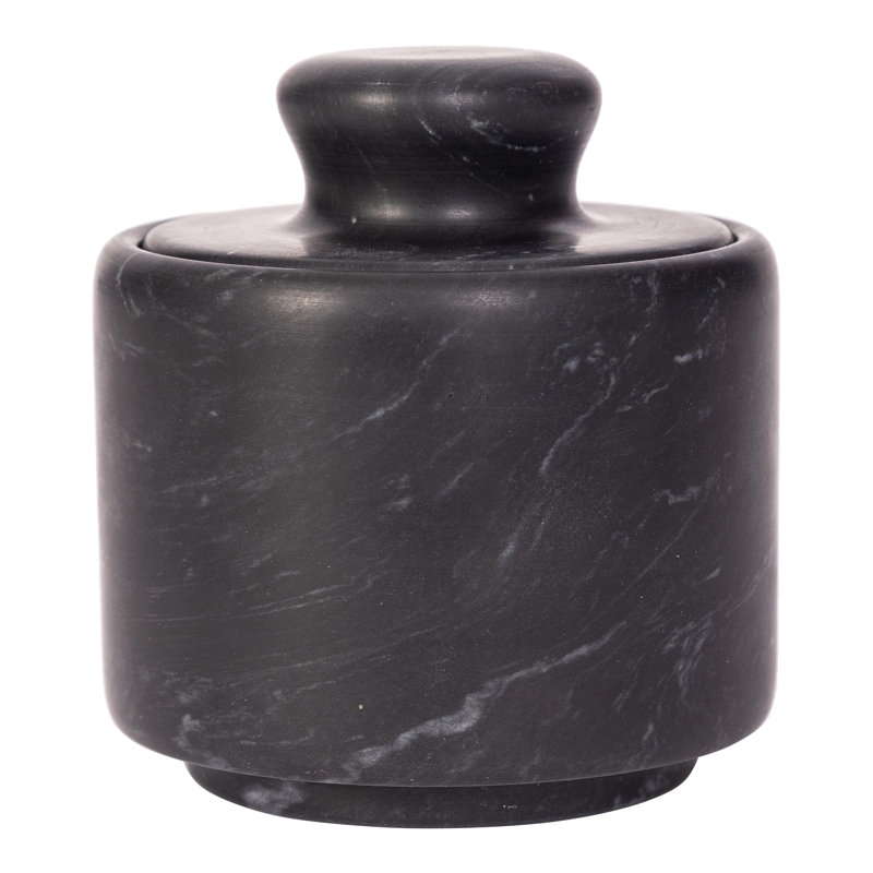 Black Matte Handcrafted Marble Salt Cellar with Lid