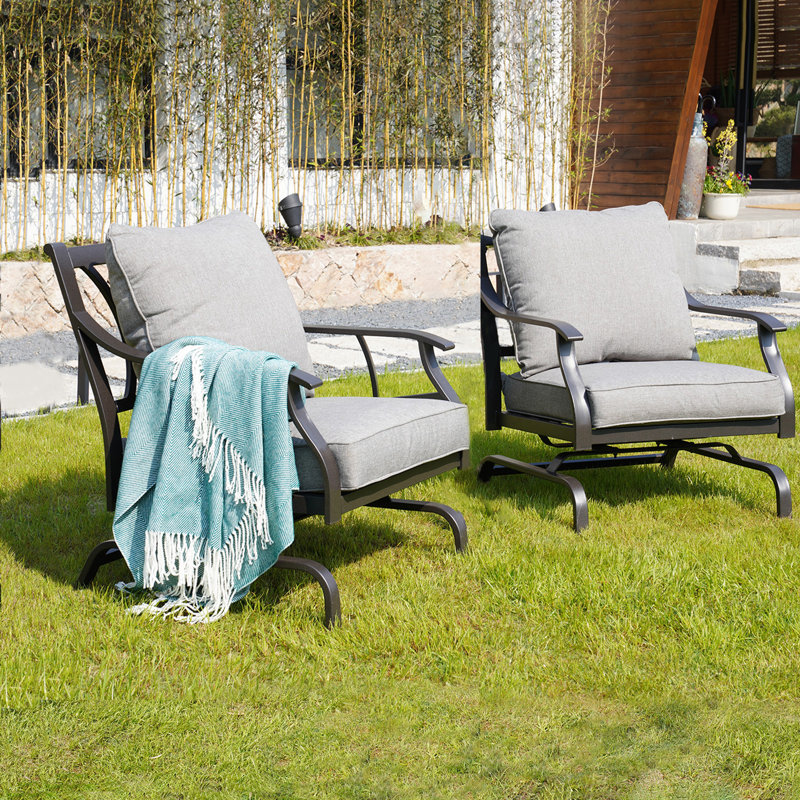 Patio Rocker Chairs with Cushions, Dark Grey