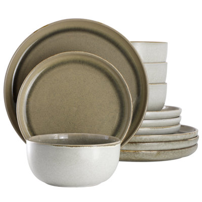  Earnestville 12 Piece Stoneware Dinnerware Set in Beige
