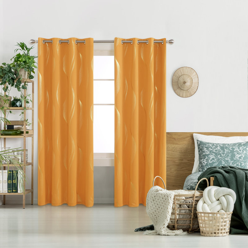 Geometric Blackout Thermal Curtain Pair, 52" W x 108" L, Orange Flame