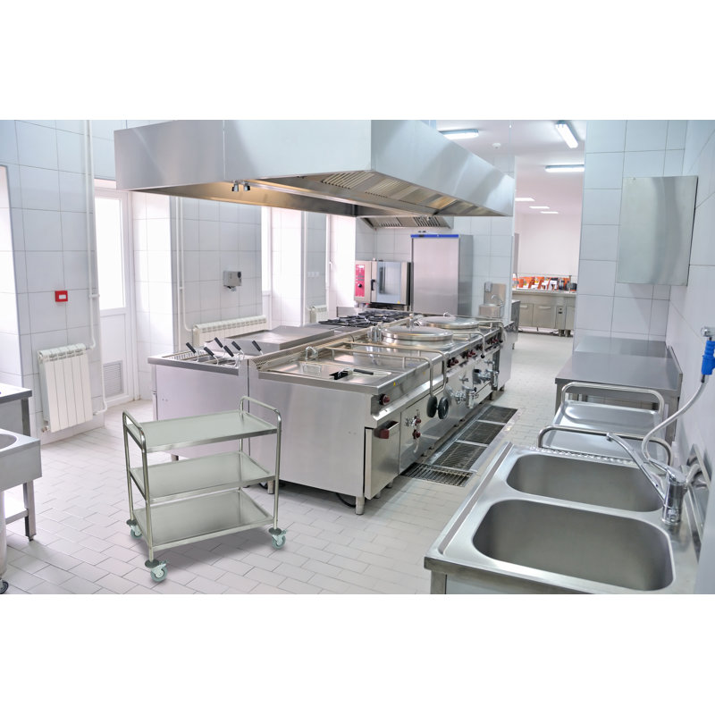 Silver Stainless Steel 3-Shelf Utility Cart with Raised Edges