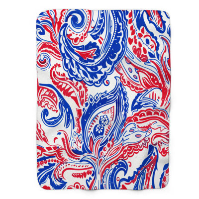 Scarlet and Azure Paisley - 1 Piece Premium Sherpa Blanket