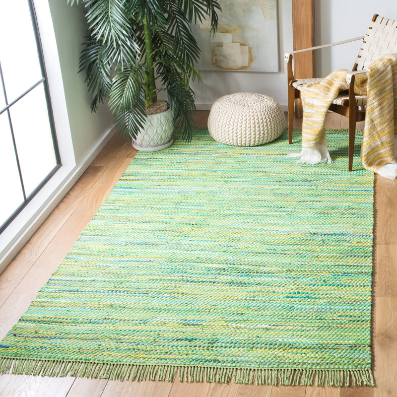 Arlesey Montauk Flat Weave Recycled Cotton Chindi Solid Color Rug, Rectangle 6' x 9'