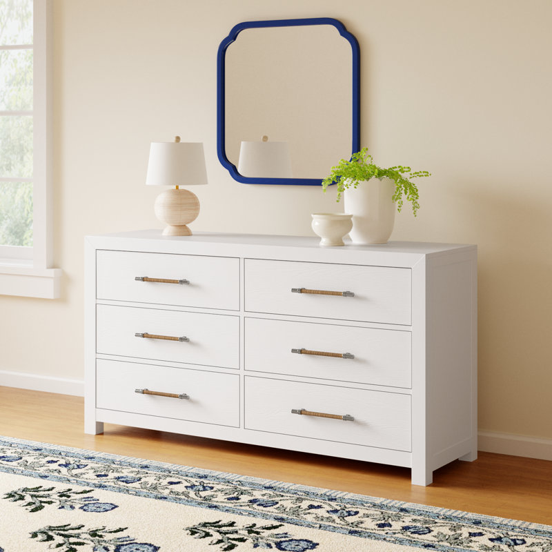 Lana 6-Drawer Double Dresser with Felt-Lined Top Drawers and Metal Glides , White