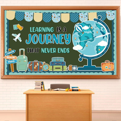 Ensemble de babillards «Apprendre un voyage», décor de classe de thème de voyage, décorations de thème de la rentrée à thème d'aventure, découpes de carte de voyage pour les enseignants et les étudiants, trousse de tableau noir pour porte murale