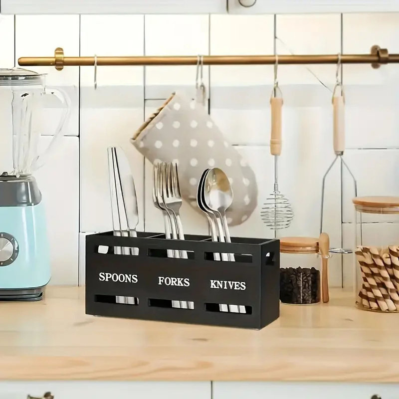 Couverts en bois avec 3 compartiments, Noir
