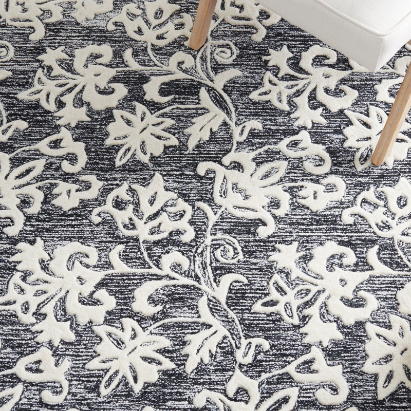 Tapis floral en laine et coton touffeté à la main Metro, Rectangle 4 pi x 6 pi