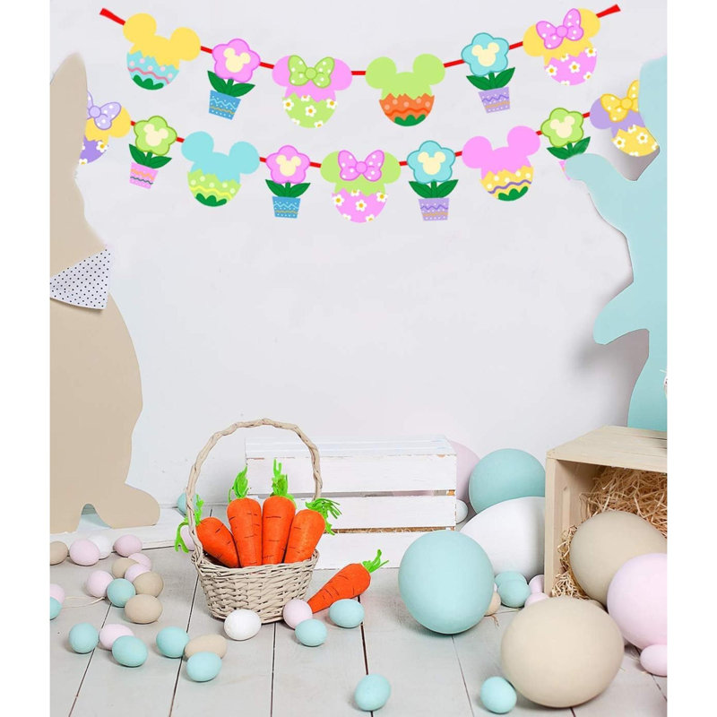 Bannière de Pâques pour foyer, guirlande de 15 œufs de Pâques suspendus pour décoration de Pâques, décoration de maison de vacances, décoration d'anniversaire sur le thème du printemps
