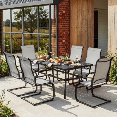 7-piece Patio Dining Set, Textilene Chairs With C-spring Legs