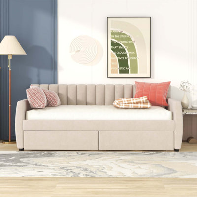 Twin Size Upholstered Daybed With Drawers, Wood Slat Support, Elegant Design, And Versatile Storage For Modern Homes