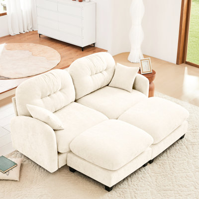 Canapé modulaire 2 places en chenille beige, conception ergonomique, plissé, combinaison élégante et flexible modulaire avec un confort similaire, tissu, mousse haute densité,