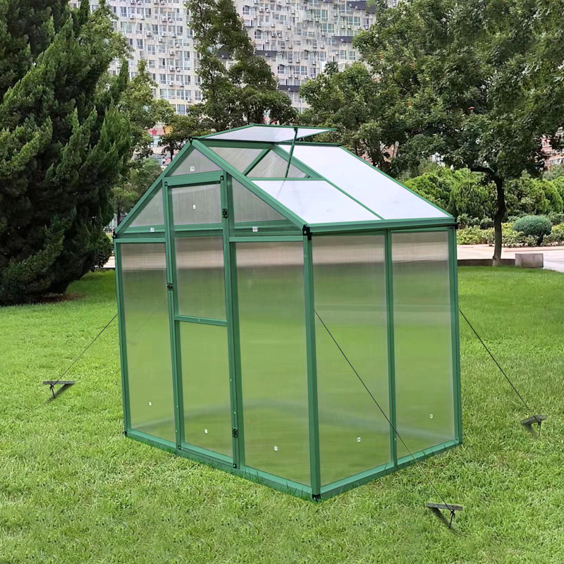 Base surélevée en polycarbonate à effet de serre et serres en aluminium robuste, H 86,42 po x l 49,13 po x P 72,83 po, Vert