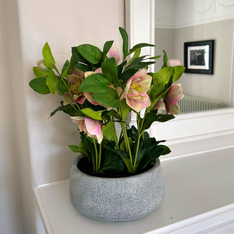 41cm Faux Plant in Pot, Grey, Pink