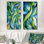 Collage de feuilles biologiques vertes et bleues - impressions murales modernes surdimensionnées en métal 2 pièces