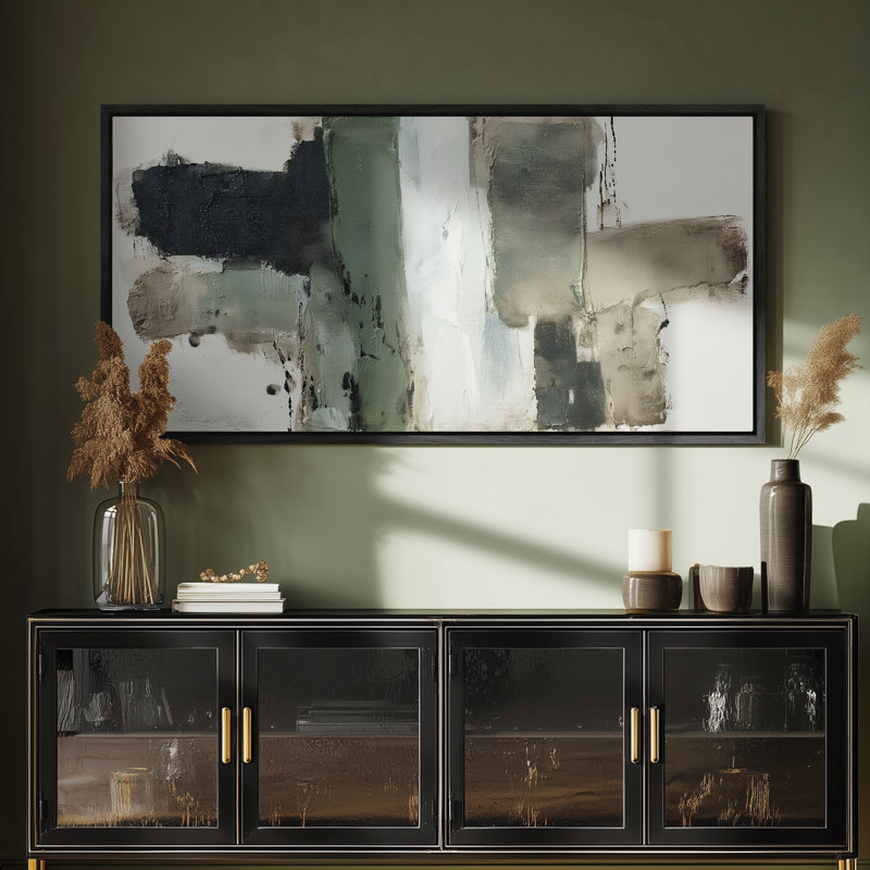 Art mural moderne avec blocs abstraits verts et noirs modernes, Noir, H 30 po x l 60 po
