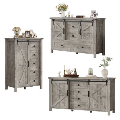 Ensemble de table de chambre à coucher 3 pièces Kriebel Farmhouse, gris