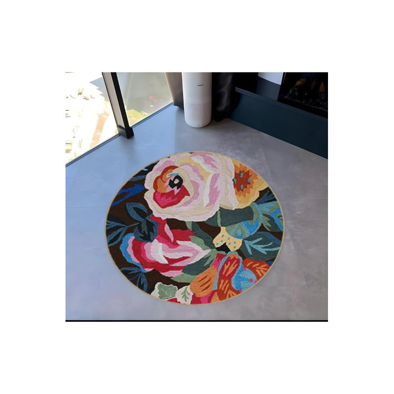 Tapis décoratif moderne rose, Rond 3 pi 4 po