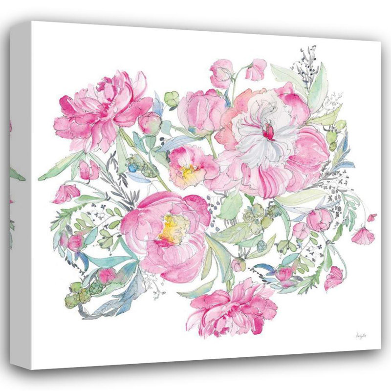 «Lark Manor ™», art sur toile tendue par Kristy, riz: pivoines roses, H 36 po x l 36 po