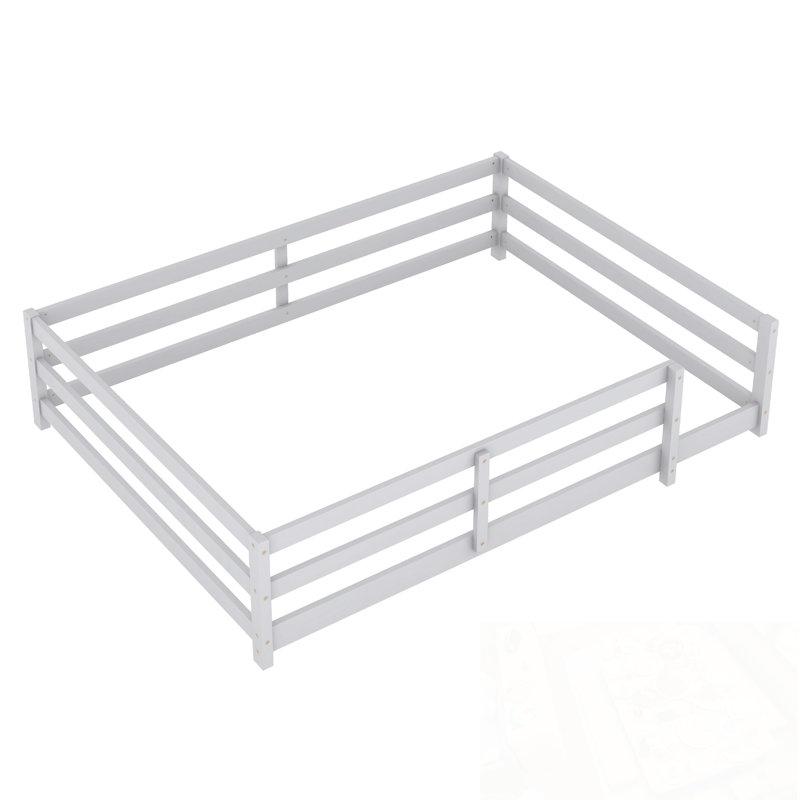 Lit double sur pied avec clôture, Grey, Lit double