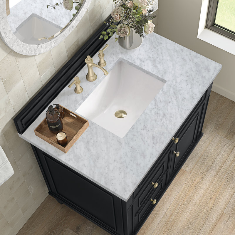Lorelai 36'' W Single Vanity, Carrara White, Black Onyx, 8" Widespread