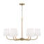 Lustre 6 lumières en laiton vieilli l 34,50 "x H 21" avec abat-jours en tissu blanc-94392778