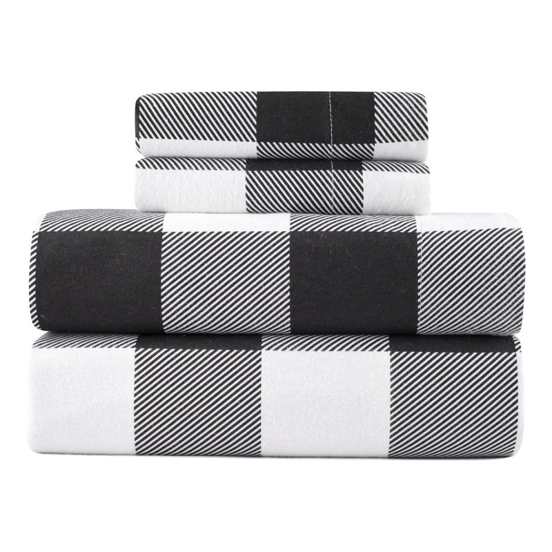 Kathy Ireland 100% Turkish Cotton Flannel Sheet Set, Buffalo Tartan, Queen Sheet Set + 1 Fitted Sheet + 2 Pillowcases