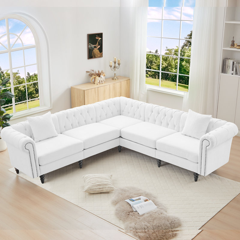 5 - Piece Upholstered Sectional, White Linen