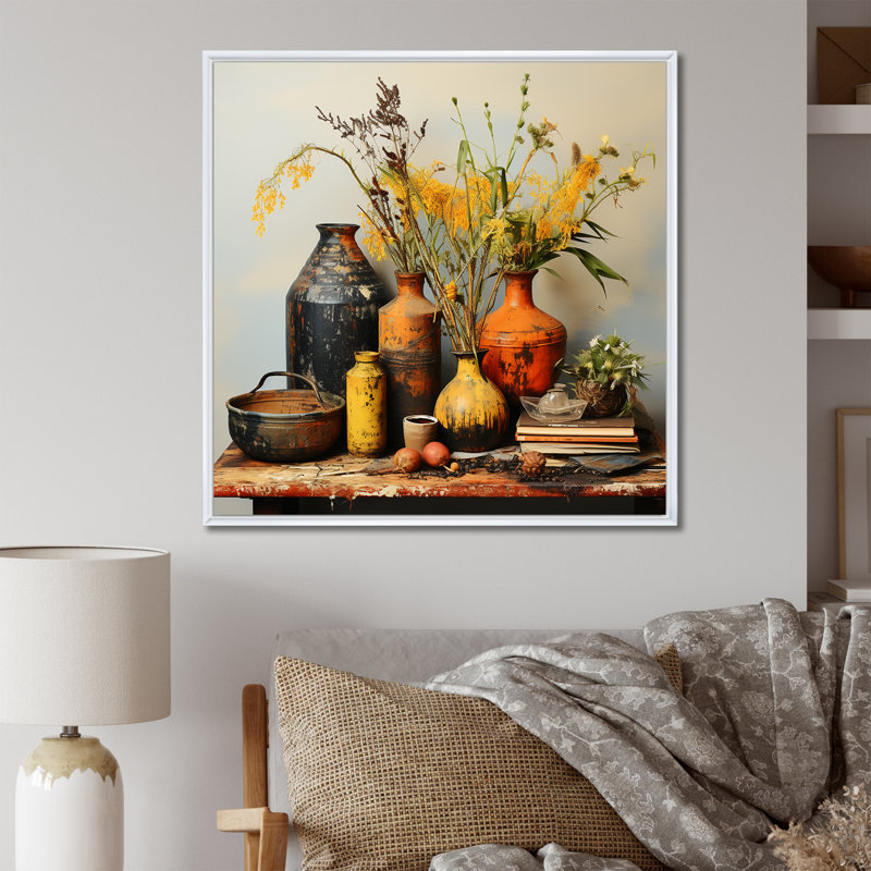 Art mural jaune Boho, H 30 po x l 30 po x P 1,5 po, Cadre flottant blanc