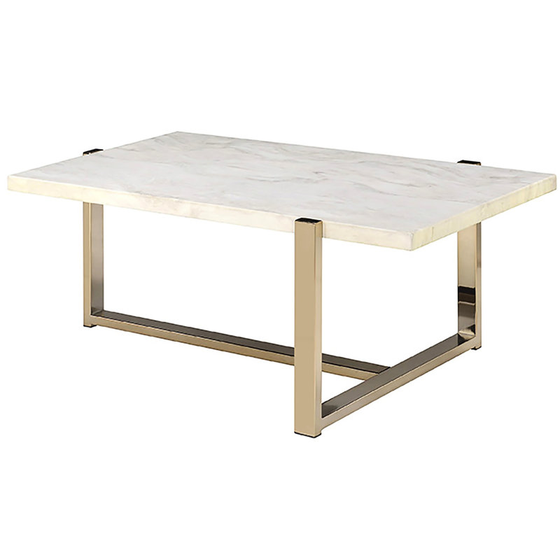 Table de réunion chic en simili marbre blanc et champagne
