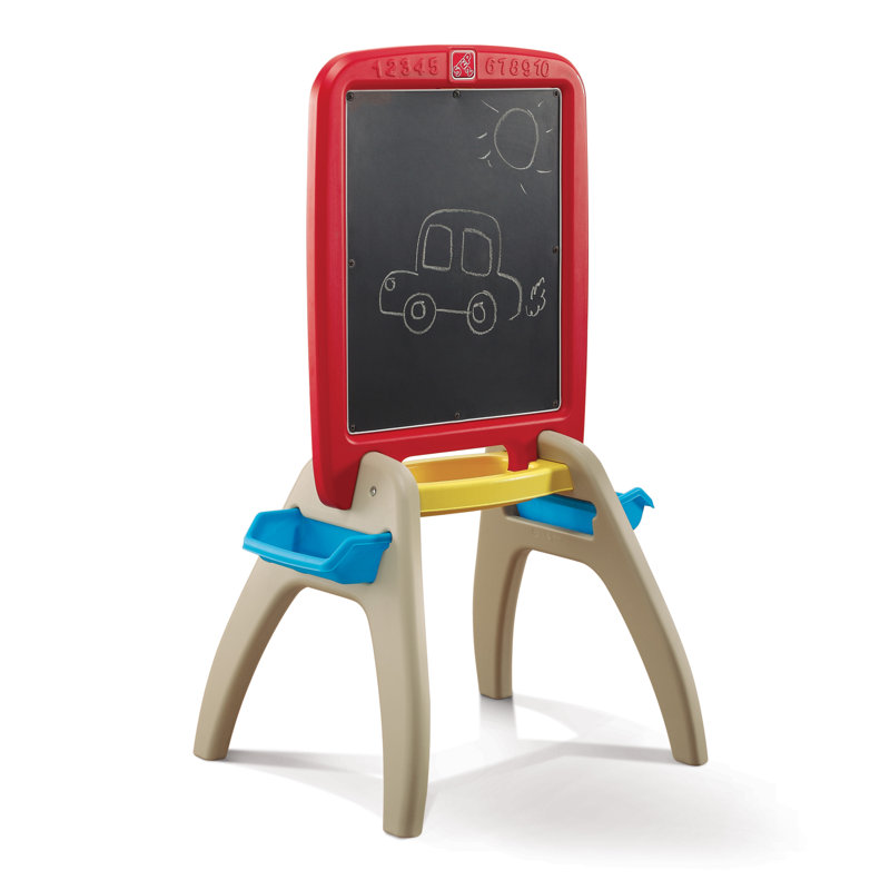 Red and Beige Freestanding Toddler Magnetic Chalkboard Easel