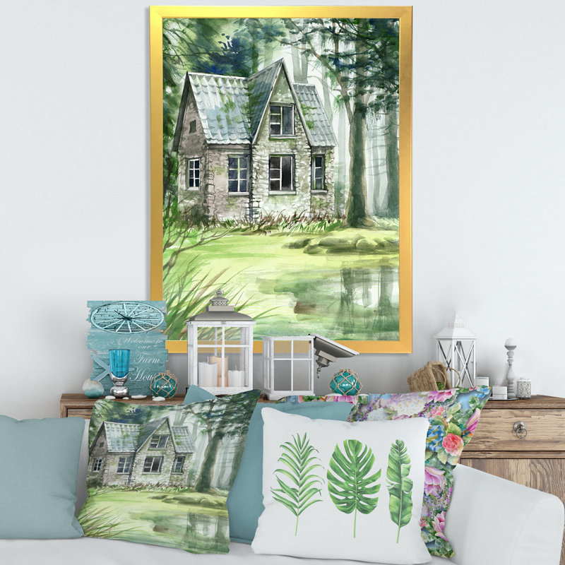 «Haunted House In The Pine Forest», reproduction sur toile, Toile encadrée d'or, H 32 po x l 16 po x P 1,5 po
