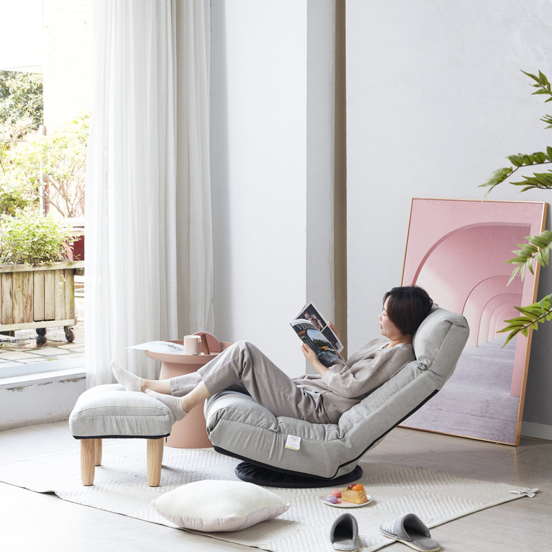 Canapé simple inclinable Fauteuil japonais Tatami, Gris, 35.8" H x 45.3" W x 22.8" D