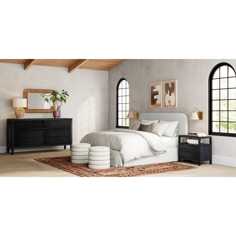 Miya Upholstered Platform Bed, Queen, Cream