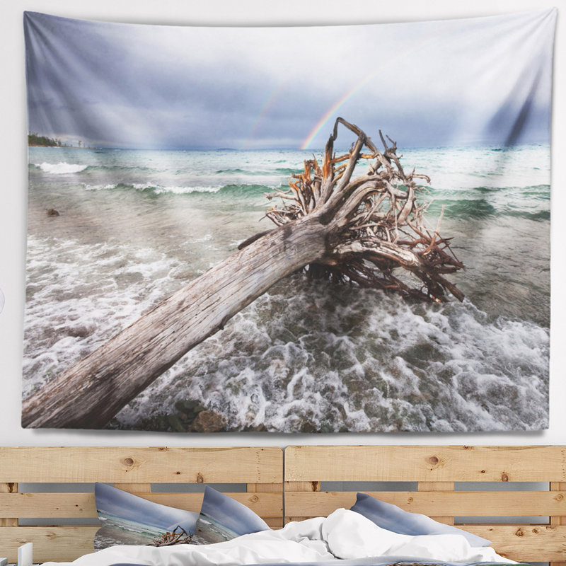 Arbre seascape tombé en tempête à la tapisserie de mer, H 32 po x l 39 po