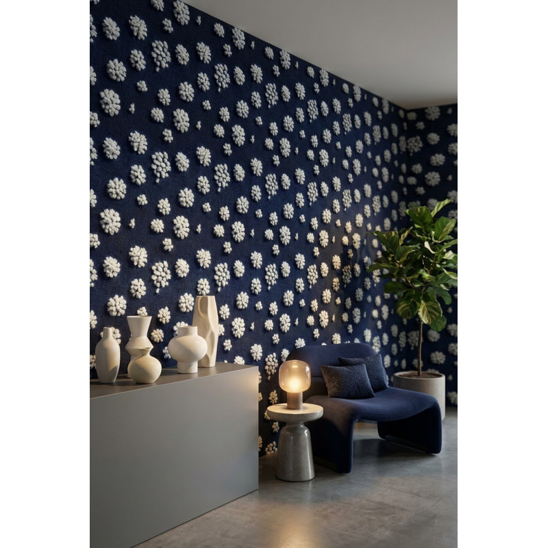 Décoration murale amovible à pois blanc marine, Non tissé, non collé