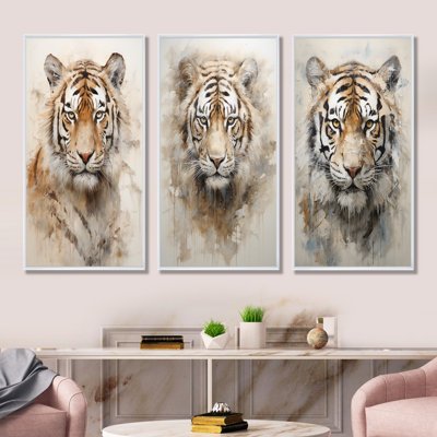 Minimalism Beige Tiger - Tiger Wall Decor Set Of 3