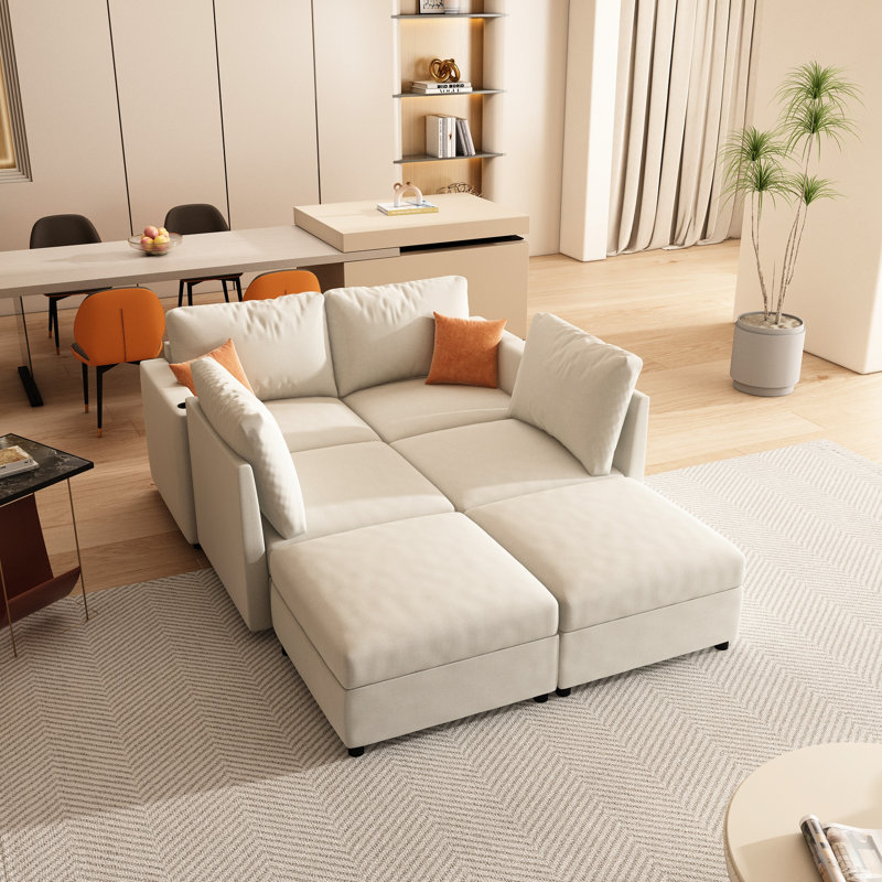 Canapé modulaire moderne en U à 6 places avec rangement, chenille de 123 po pour salon spacieux, rangement pour canapé