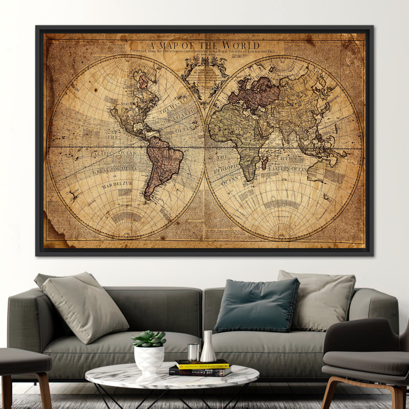 Ancienne carte du monde, carte rétro imprimée, carte du monde ancien, toile d'art, carte murale, ancienne carte imprimée, œuvre d'art rétro,