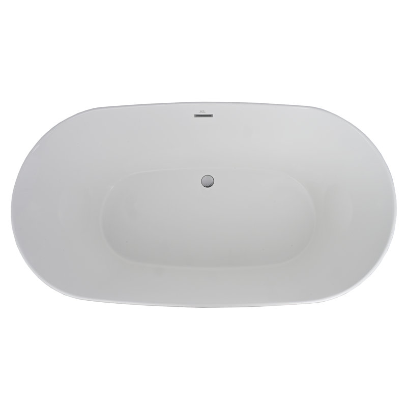 Anson 66" x 35" Freestanding Soaking Solid Surface Bathtub, Satin Chrome