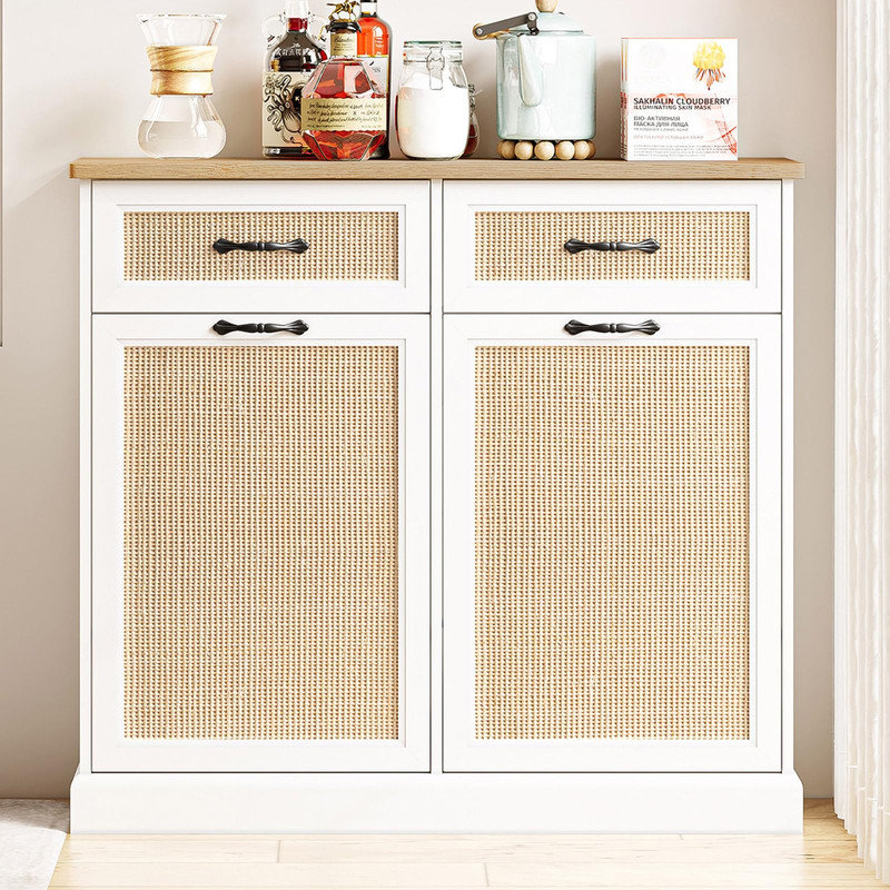 Armoire poubelle double inclinable, armoire poubelle en rotin avec rangement de 20 gallons, armoire poubelle cachée pour la cuisine, le salon et la salle à manger