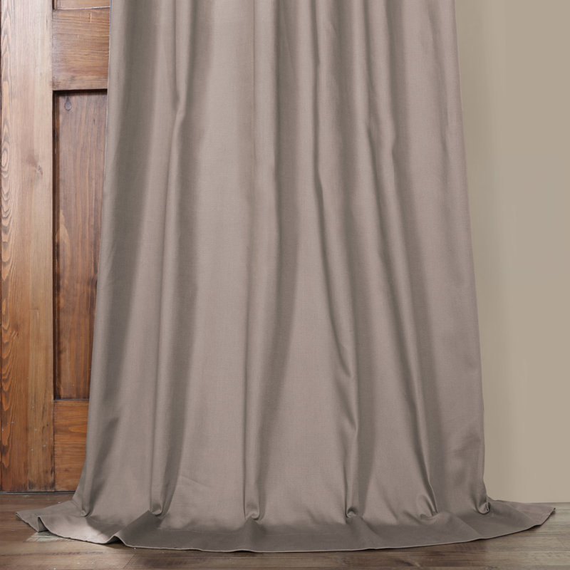 Flint Millstone Grey Solid 100% Cotton Light Filtering Curtains - Single Panel Drapes, 50" W x 108" L, Metal Gray