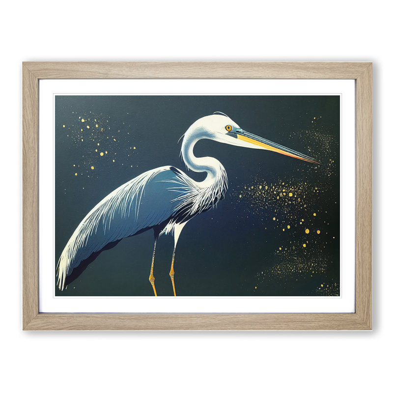 Heron Bird Splatter Vol.2 - Single Picture Frame Print, 46cm H x 64cm W x 2cm D, Oak