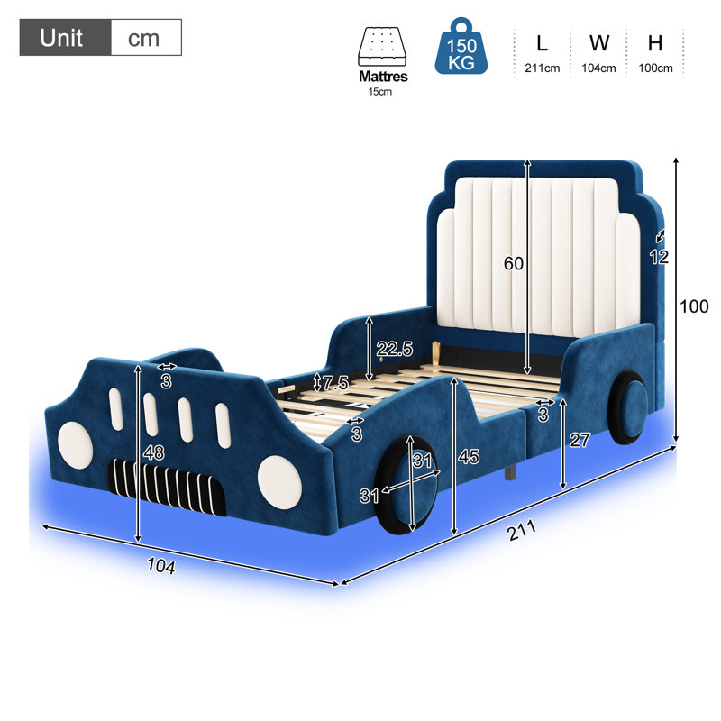 Single (3') Bed Frame, Blue