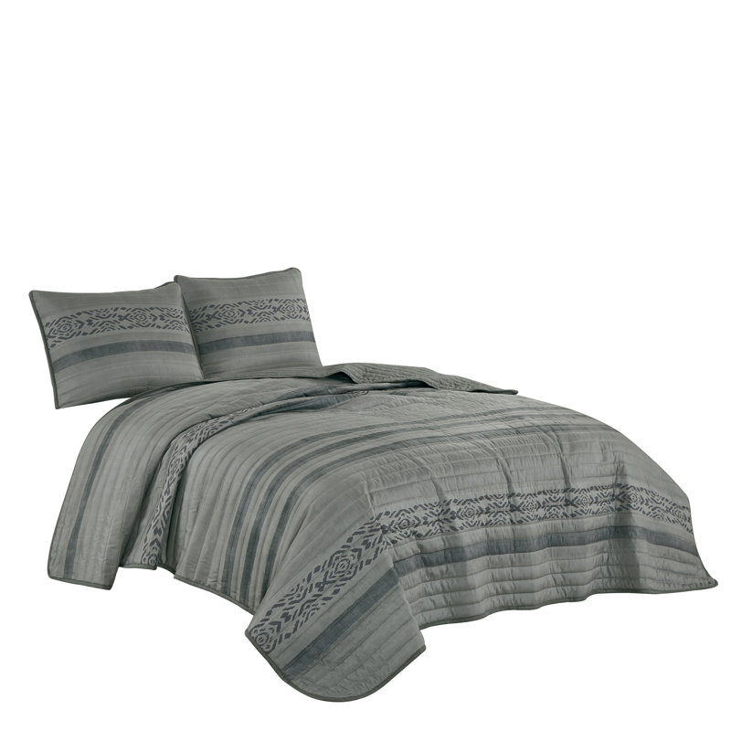 Kiho Fabric Striped Coverlet, Queen Bedspread + 2 Standard Shams