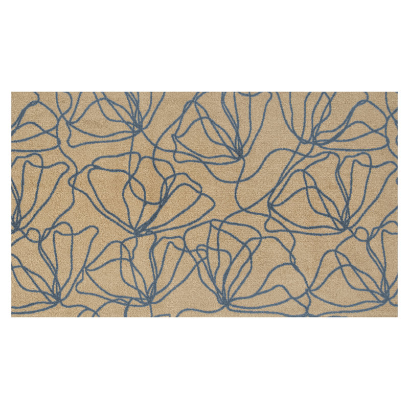 Poppies Denim Blue Medium Washable Floor Mat, 28" W x 47" L, Tan;Blue